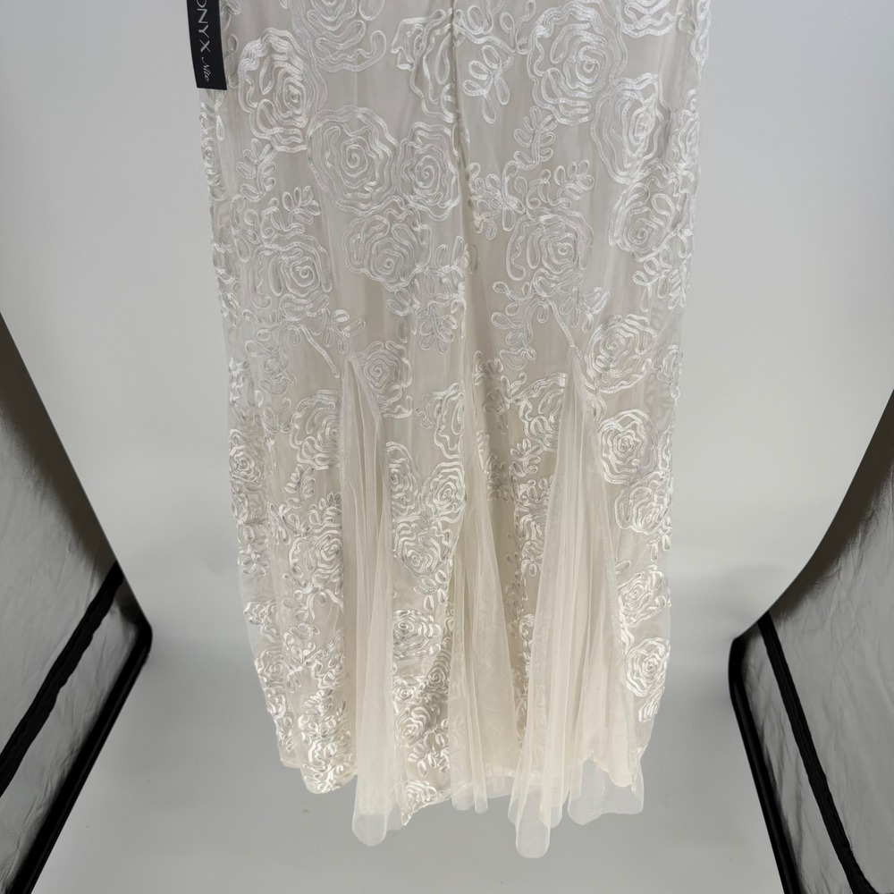 Onyx Nite Maxi Dress Womens 10 Ivory Floral Embroidery Godet Evening Gown Bridal - Picture 12 of 13